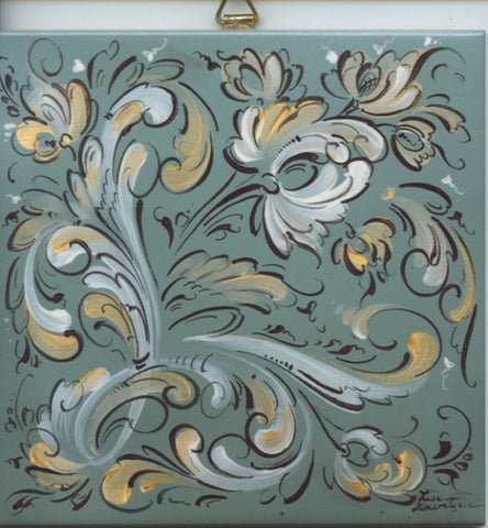 6" Ceramic Tile, Lise Lorentzen Blue Rosemaling