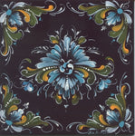 6" Ceramic Tile, Lise Lorentzen Black Rosemaling