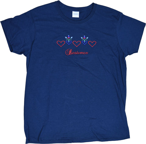 Bestemor Hearts on Navy Ladies T-shirt