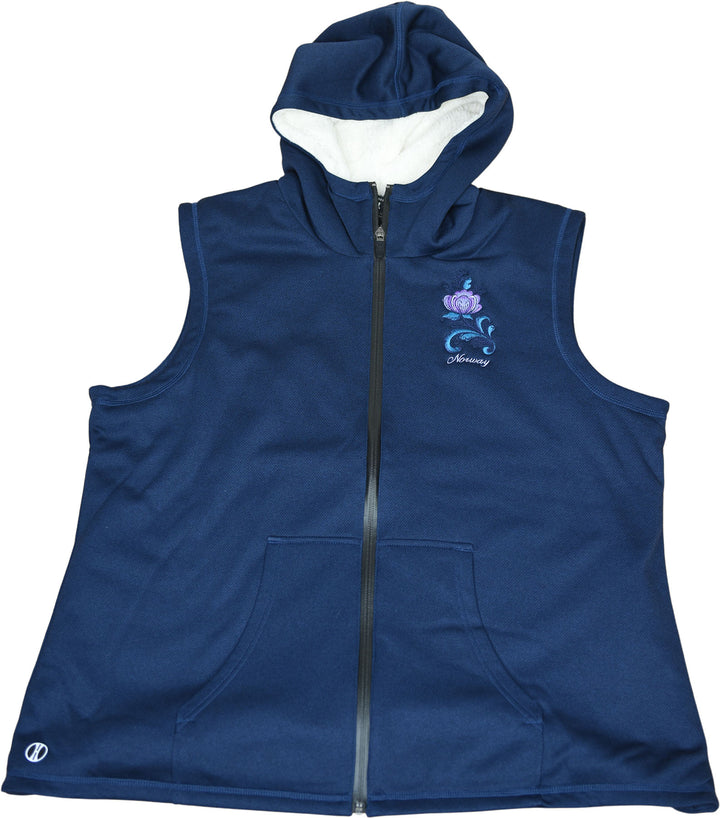 Ladies Sherpa Lined Hoodie Vest - Norway rosemaling