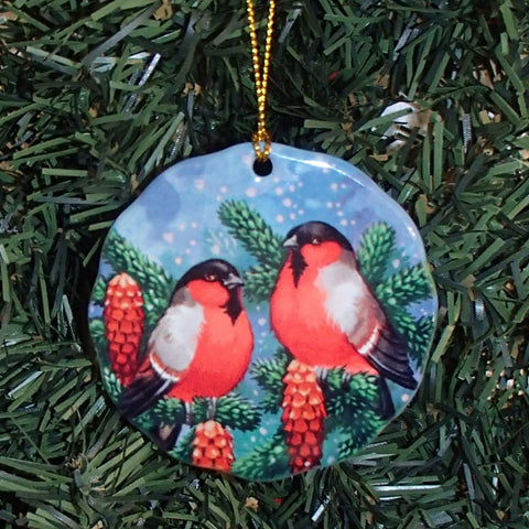 Ceramic Ornament, Bullfinch Domherre birds