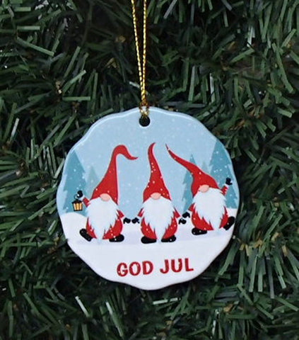 Ceramic Ornament, God Jul Gnomes