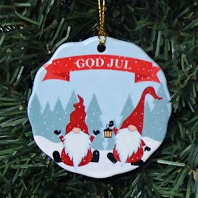 Ceramic Ornament, God Jul Gnomes