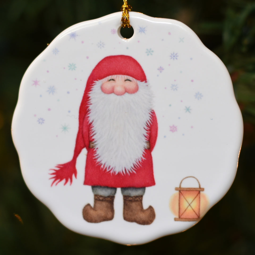 Ceramic Ornament, Eva Melhuish Santa with lantern