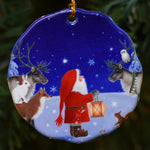 Ceramic Ornament, Eva Melhuish, Tomte w/ Reindeer & Owl