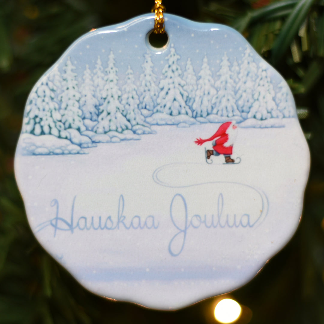 Ceramic Ornament, Eva Melhuish, Hauskaa Joulua Skating tomte