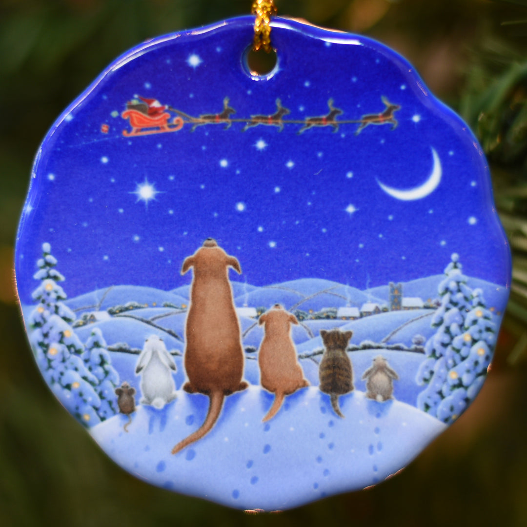 Ceramic Ornament, Eva Melhuish, animals watching santa