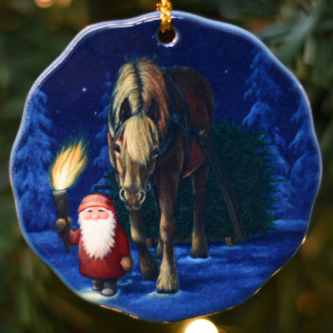 Ceramic Ornament, Eva Melhuish, Tomte and Horse with Torch