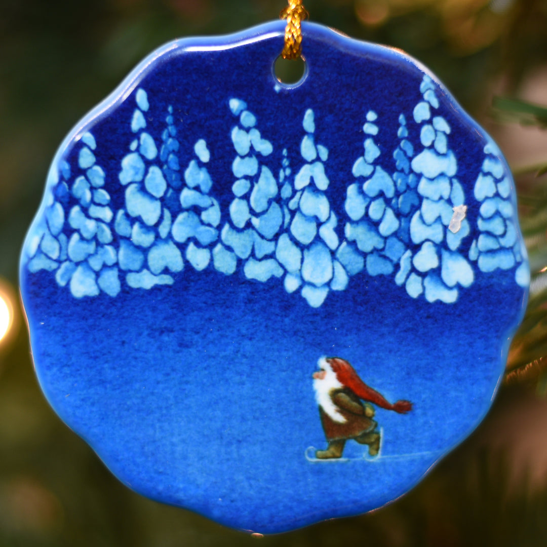 Ceramic Ornament, Eva Melhuish, skating tomte