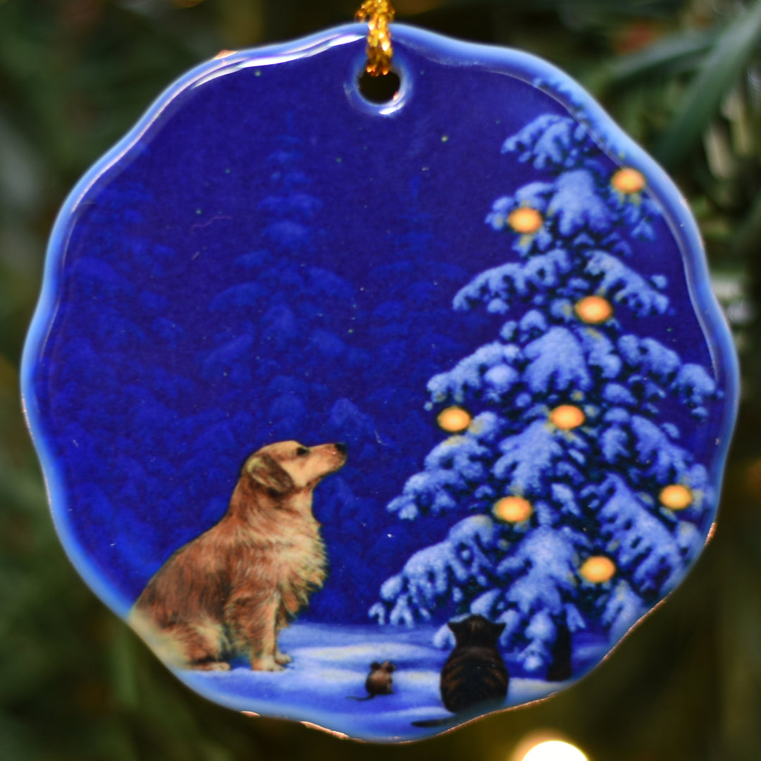 Ceramic Ornament, Eva Melhuish Golden Retriever at Tree