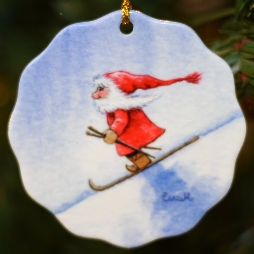 Ceramic Ornament, Eva Melhuish Tomte Skier