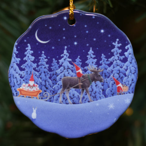 Ceramic Ornament, Eva Melhuish Tomte Riding a moose