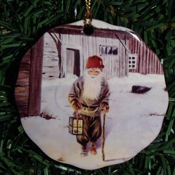 Ceramic Ornament, Jan Bergerlind Tomte with lantern