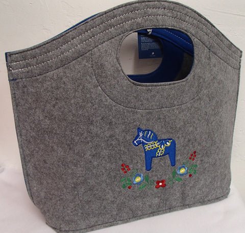 Tote Bag - Grey with Dala horse & flowers