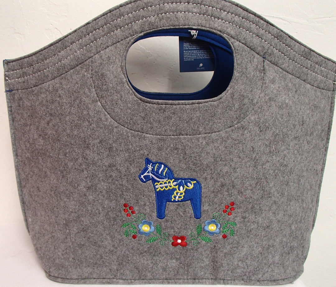 Tote Bag - Grey with Dala horse & flowers