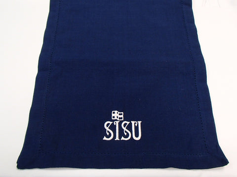 Sisu with Finnish Flag Embroidered on Blue 36" Runner