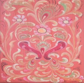 6" Ceramic Tile, Pink Rosemaling