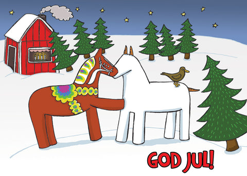 Rectangle Magnet, Karin Didring Dala horse God Jul "snowhorse"
