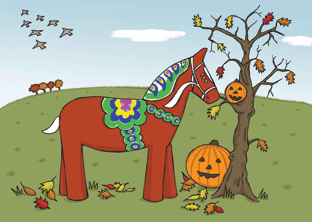 Rectangle Magnet, Karin Didring Dala horse Pumpkins