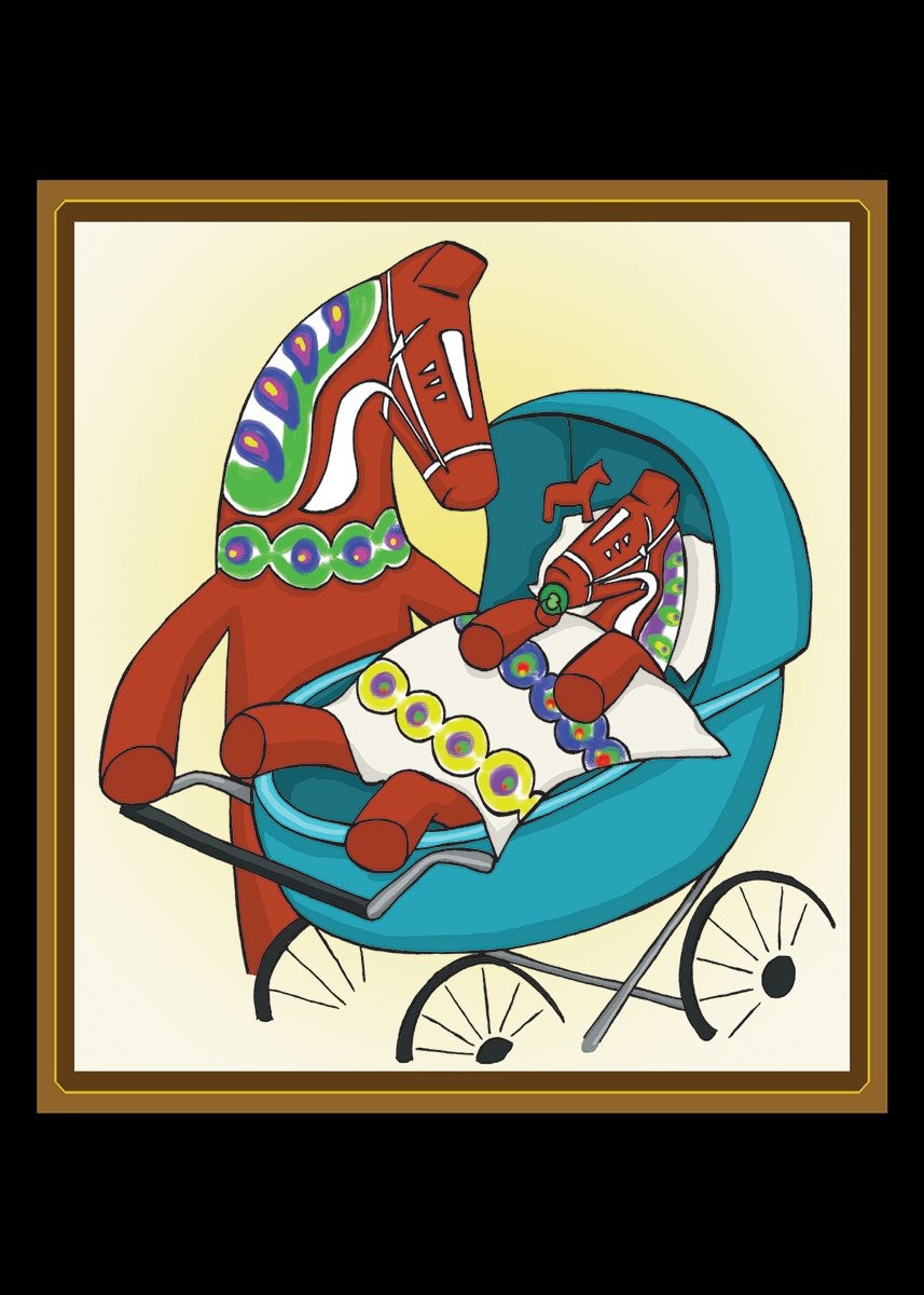 Rectangle Magnet, Karin Didring Dala horse baby carriage