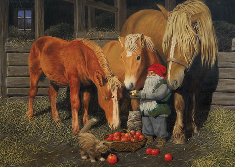 Rectangle Magnet, Jan Bergerlind Tomte Feeding Horses