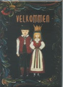 Rectangle Magnet, Lise Lorentzen Rosemaling Couple with Velkommen