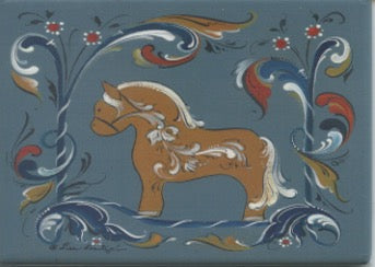 Rectangle Magnet, Lise Lorentzen Rosemaling Fjord horse