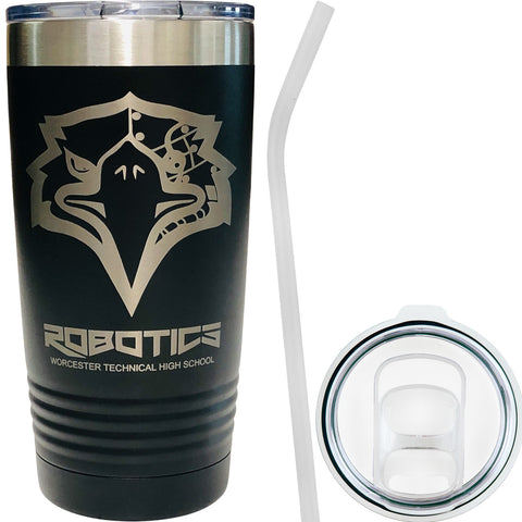 WTHS Robotics Program 20 oz Stainless Steel hot/cold Cup w/ Silicone Straw & extra lid