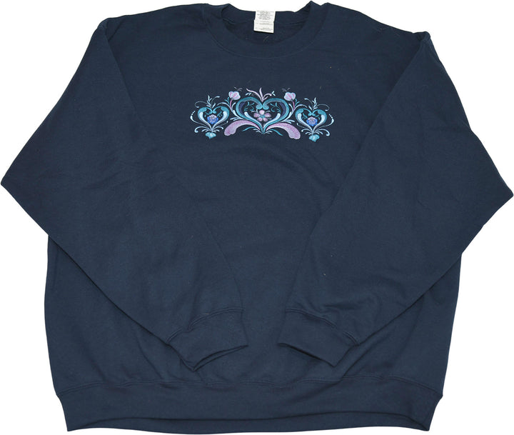 Sweatshirt - Rosemaling hearts on Navy