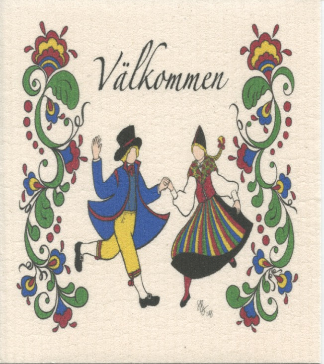 Swedish Dishcloth - Susan Swanson Swartz Dancers  & kurbits flowers