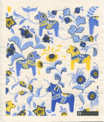 Swedish Dishcloth  - Dala horses & Kurbits