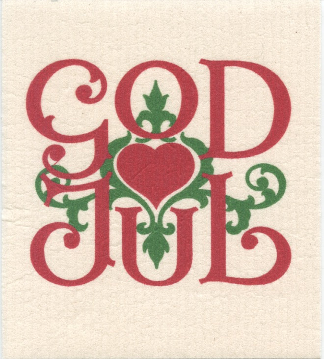 Swedish Dishcloth - God Jul scroll