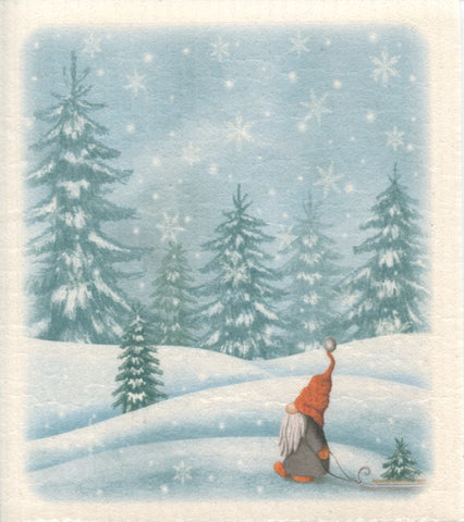 Swedish Dishcloth - Gnome with Snowy Trees
