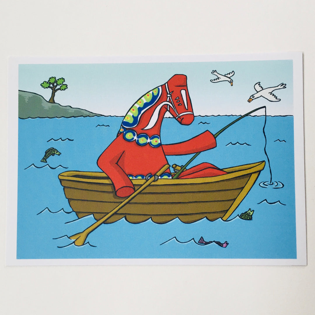 Post card, Karin Didring Fishing Dala horse