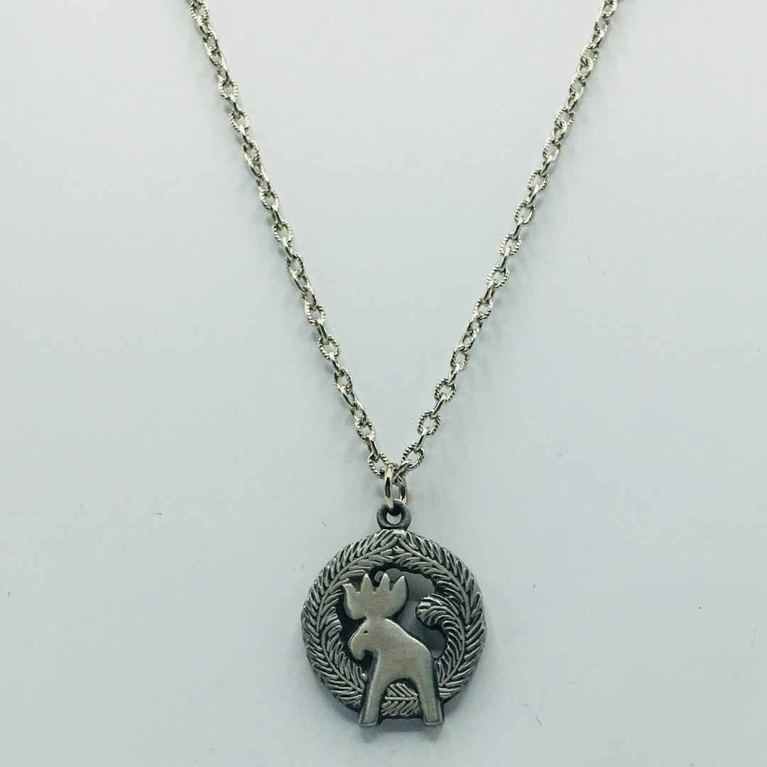 Swedish Pewter Moose Wreath Pendant Necklace