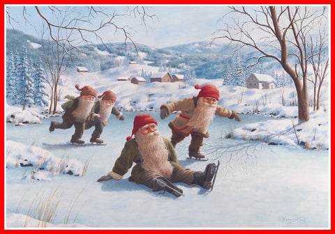 Jan Bergerlind Skating tomte Christmas poster