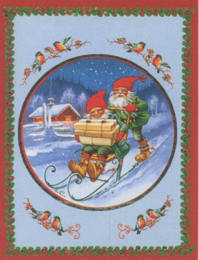 Swedish Christmas Cards - Package of 6 - Tomtar on Kicksled