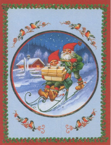 Swedish Christmas Cards - Package of 6 - Tomtar on Kicksled