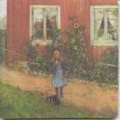 Carl Larsson Brita with sanwich & cat neoprene coaster