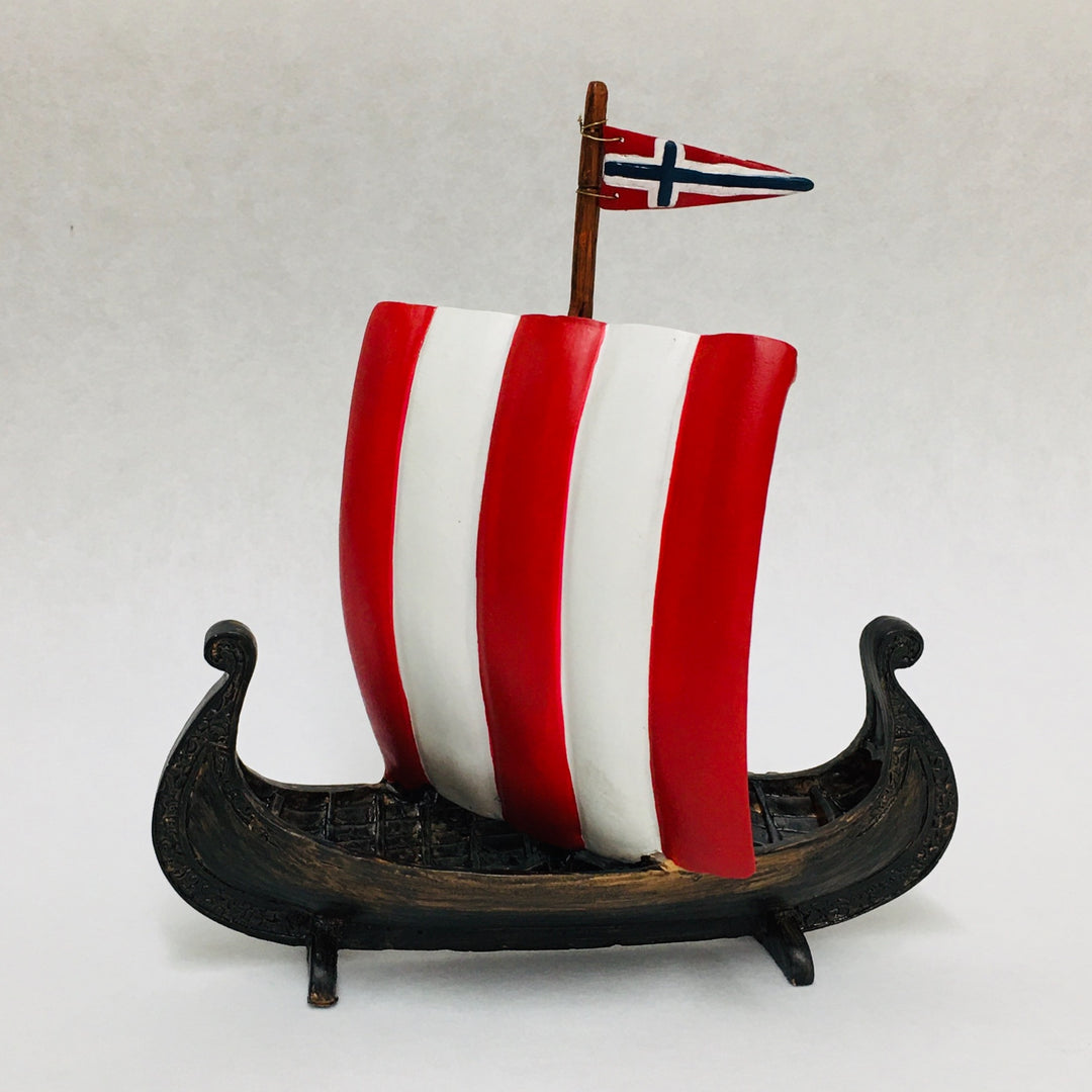 Viking Ship with Red & White Sail