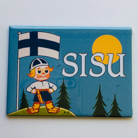 Rectangle Magnet, Sisu Boy with Finland flag