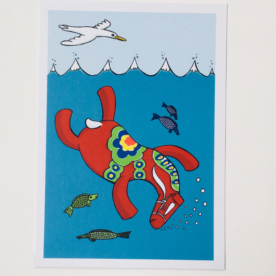 Post card, Karin Didring Dala horse diver