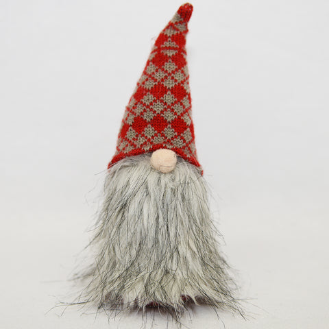 Gray beard gnome with red/grey knit hat