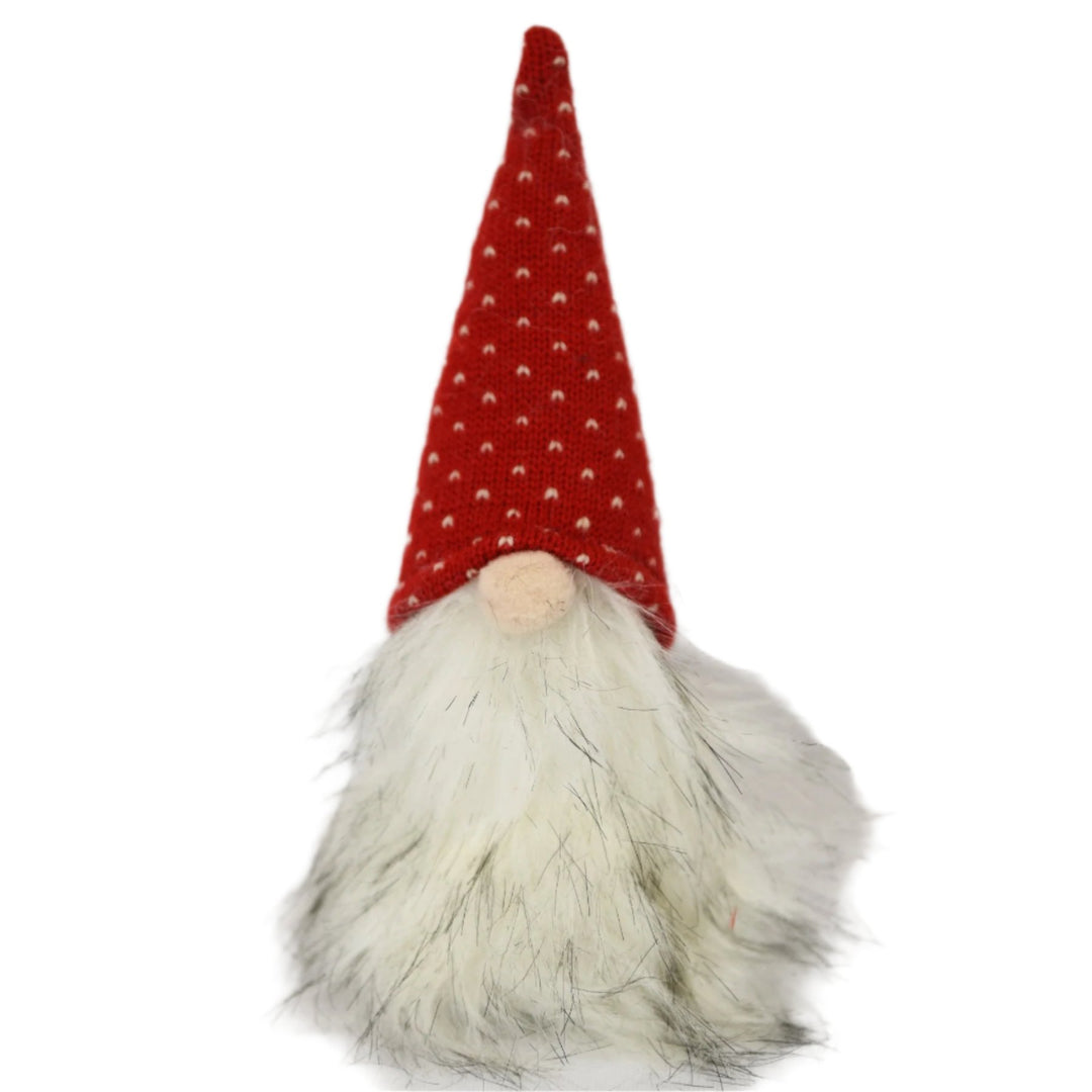 Fuzzy gnome with red knit hat