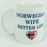 Norwegian Wife, Better life w/ flag heart coffee mug