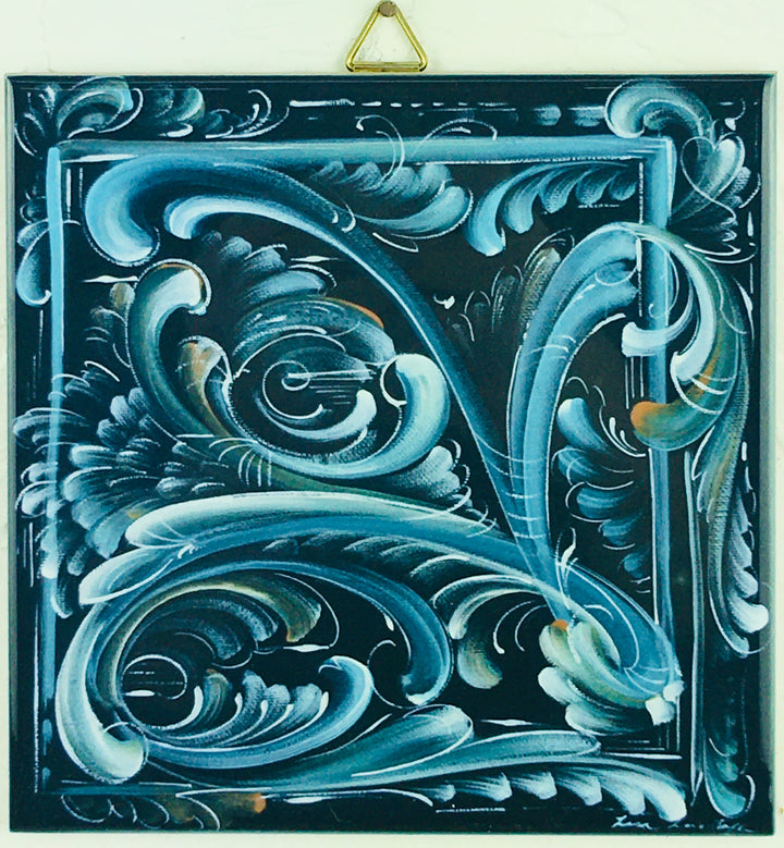 6" Ceramic Tile, Lise Lorentzen Black Rosemaling