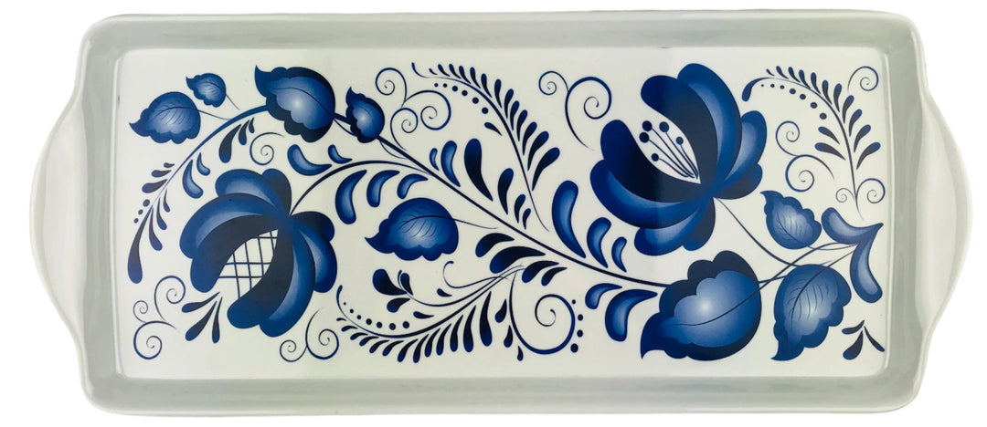 Almond Cake Serving Tray Blue Folk Art