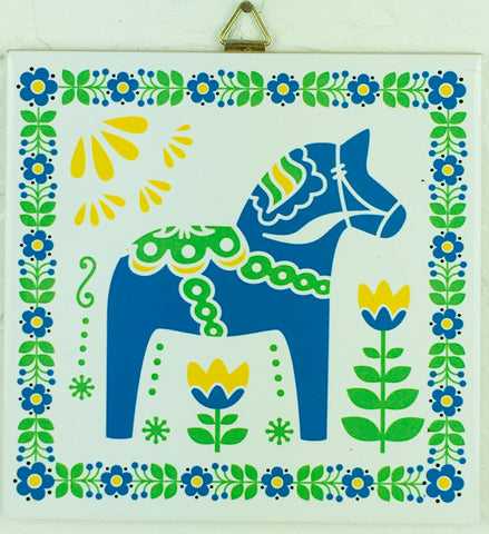 6" Ceramic Tile, Blue Dala horse