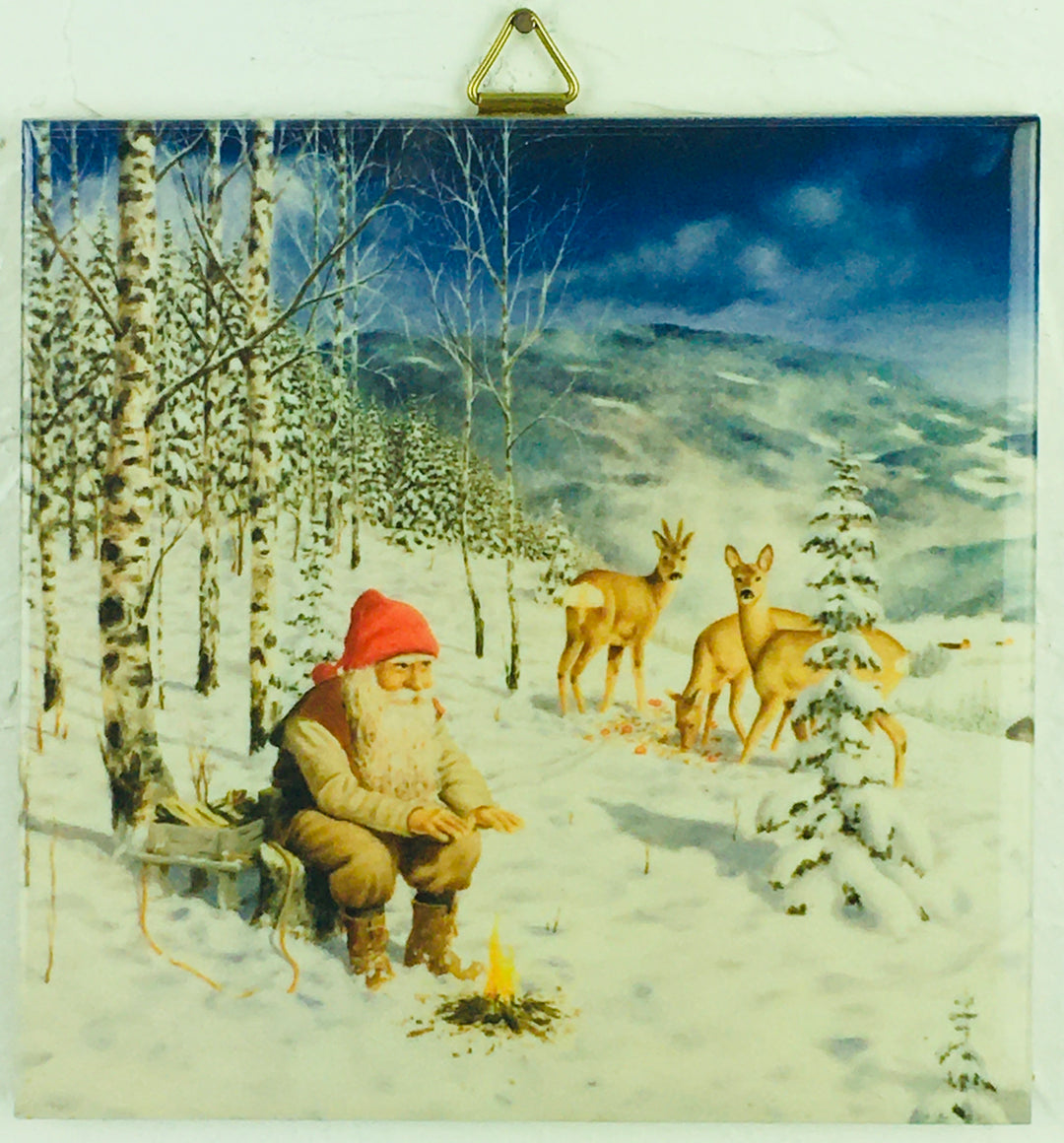 6" Ceramic Tile, Jan Bergerlind Tomte by the Fire