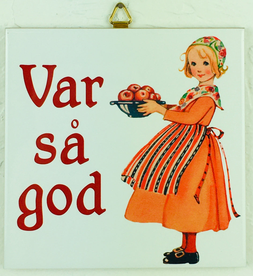 6" Ceramic tile, Swedish Var Så God Girl